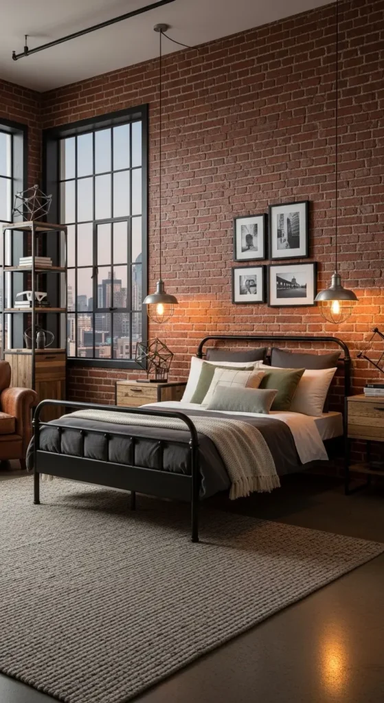 Industrial loft-style masculine bedroom
