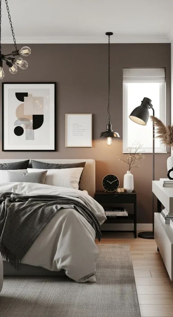 Personalized bedroom decor with art and lighting