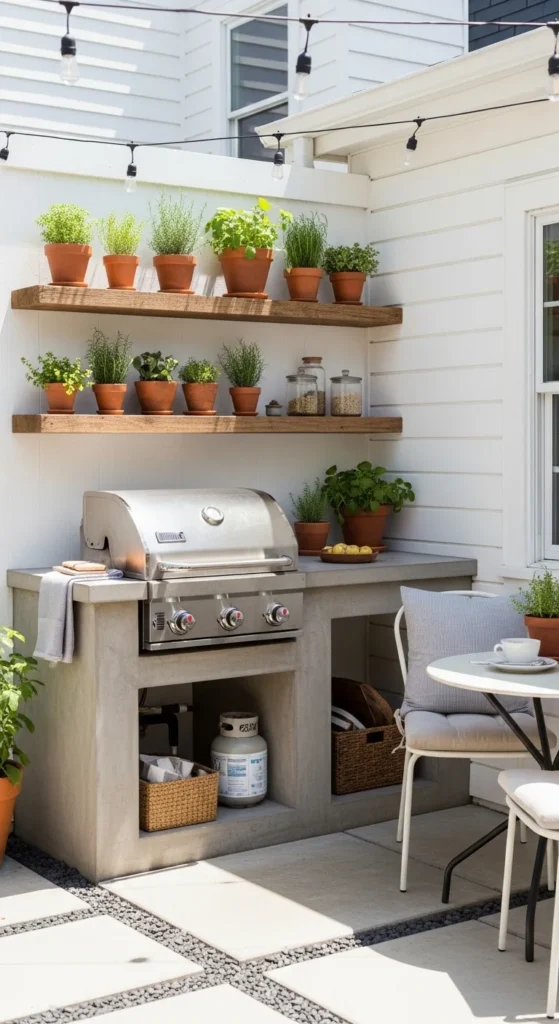 Cheap Outdoor Kitchen Ideas for small backyards with compact layout
