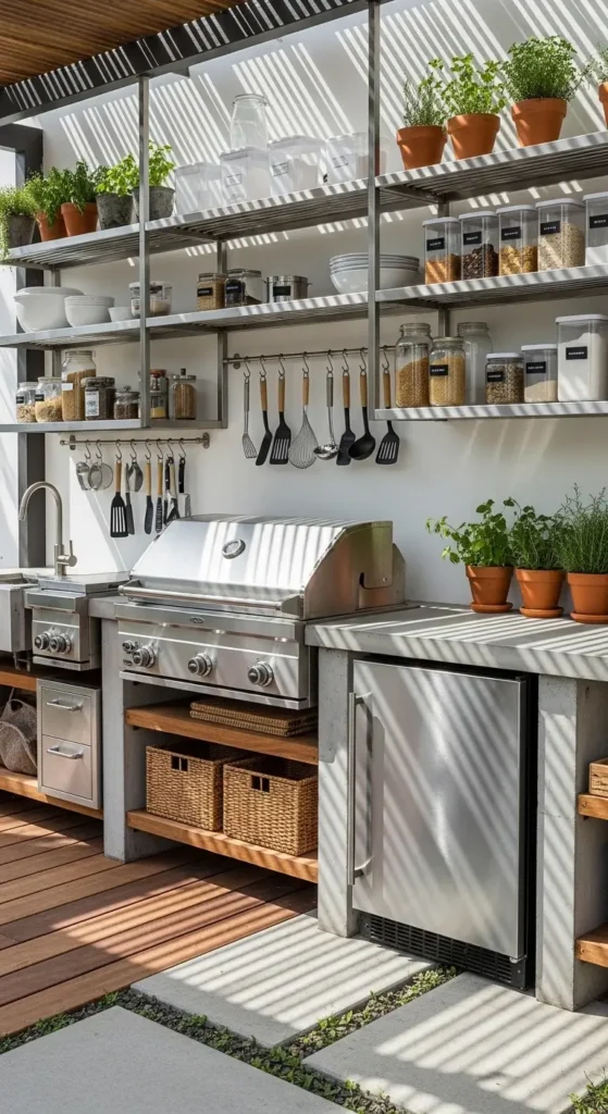 Cheap Outdoor Kitchen Ideas with low-cost storage solutions