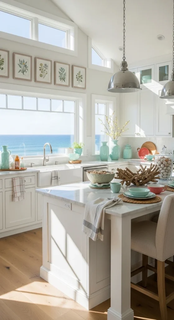 Coastal Kitchen Ideas that feel light and airy with white cabinets and natural light