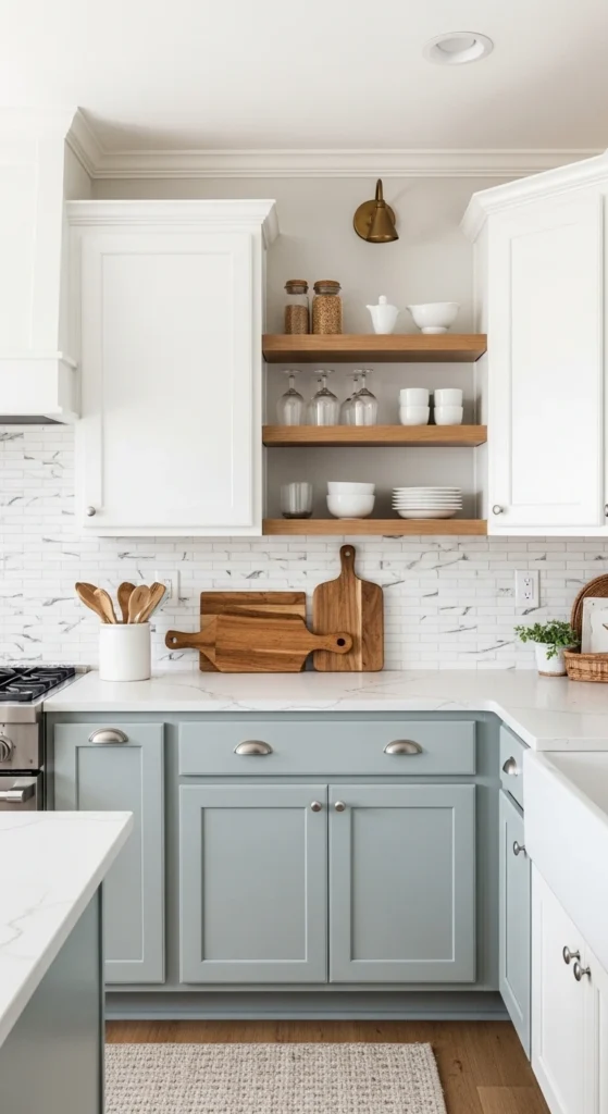 Budget-friendly Coastal Kitchen Ideas with painted cabinets and simple decor updates