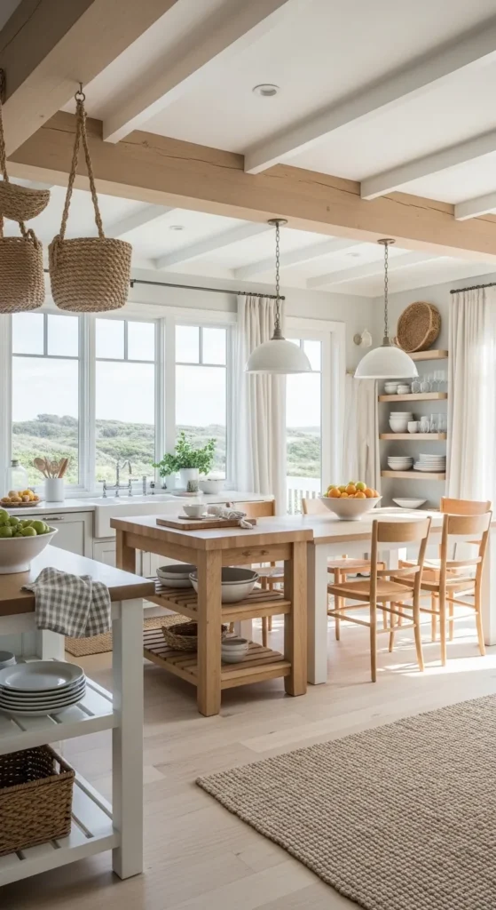Coastal Kitchen Ideas using natural wood elements for warmth and texture