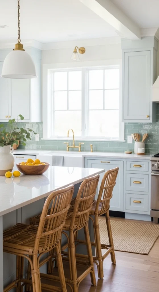 Coastal Kitchen Ideas featuring soft white, beige, and muted blue color palette