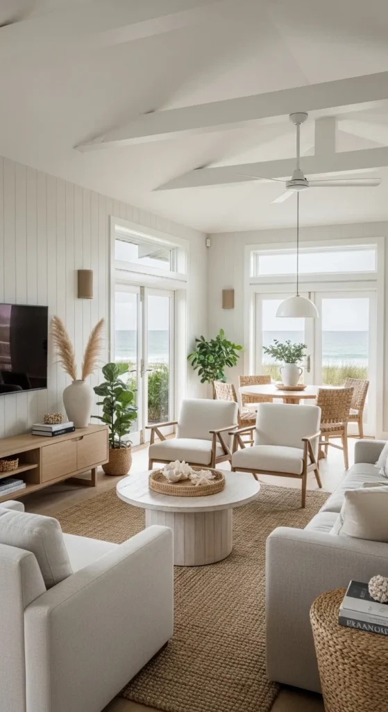 Coastal living room ideas with open and airy layout