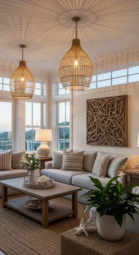 Coastal living room ideas with natural and soft lighting