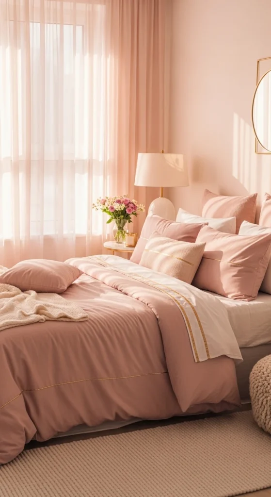 Feminine Bedroom Ideas with soft blush and cream color palette