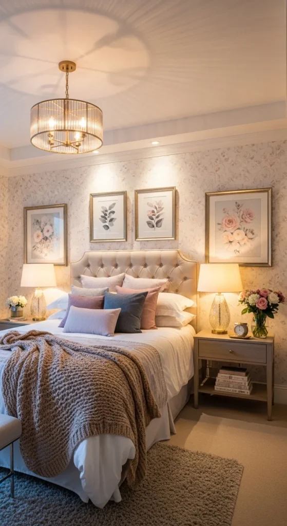 Feminine Bedroom Ideas with elegant lighting