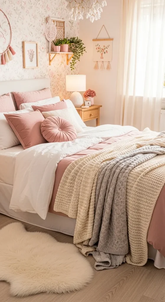 Feminine Bedroom Ideas with cozy textures and fabrics