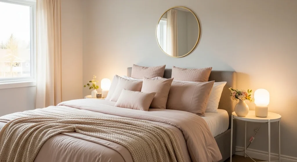 Feminine Bedroom Ideas with cozy blush and cream tones