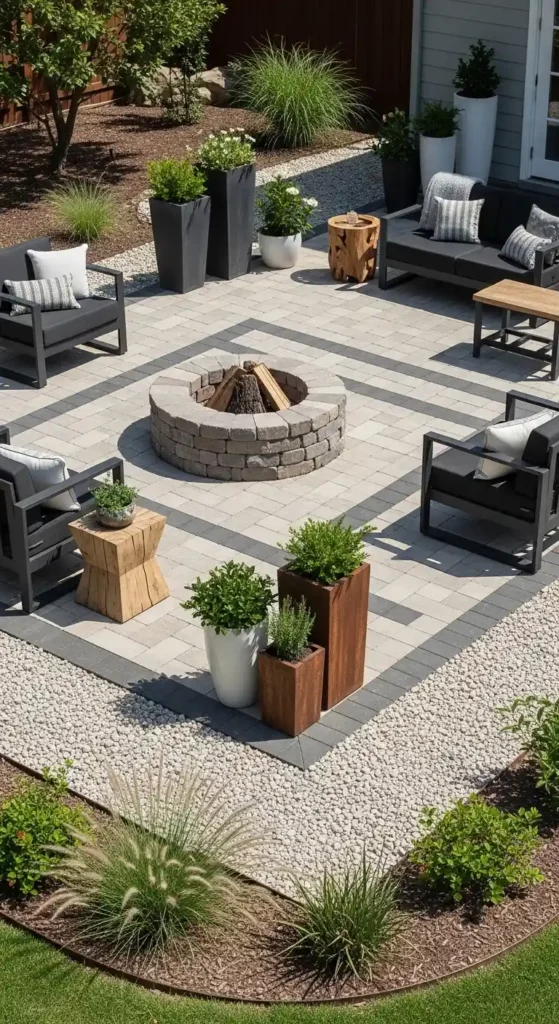 Fire pit landscaping ideas using gravel and pavers