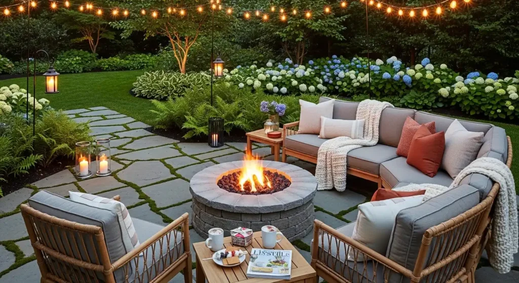 Fire pit landscaping ideas in a cozy backyard