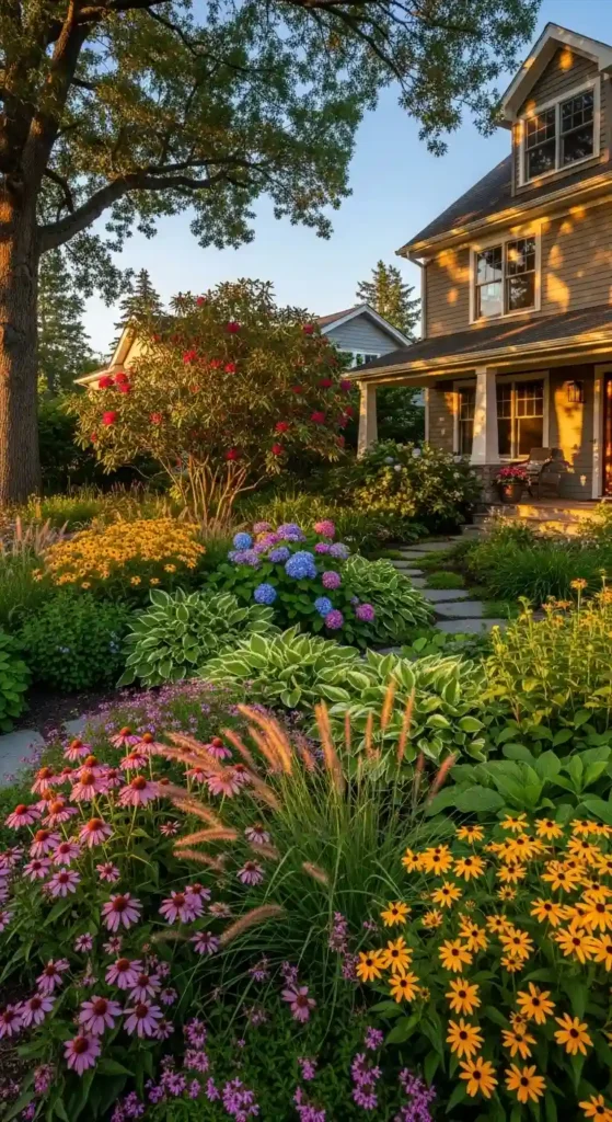Front of home landscaping ideas with plants and greenery