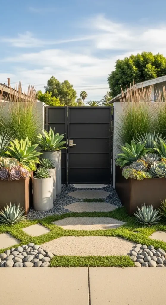 Low-maintenance gate entrance landscaping ideas with drought-tolerant plants