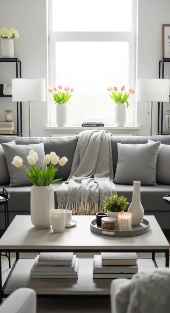 Grey couch living room ideas with stylish accessories and decor