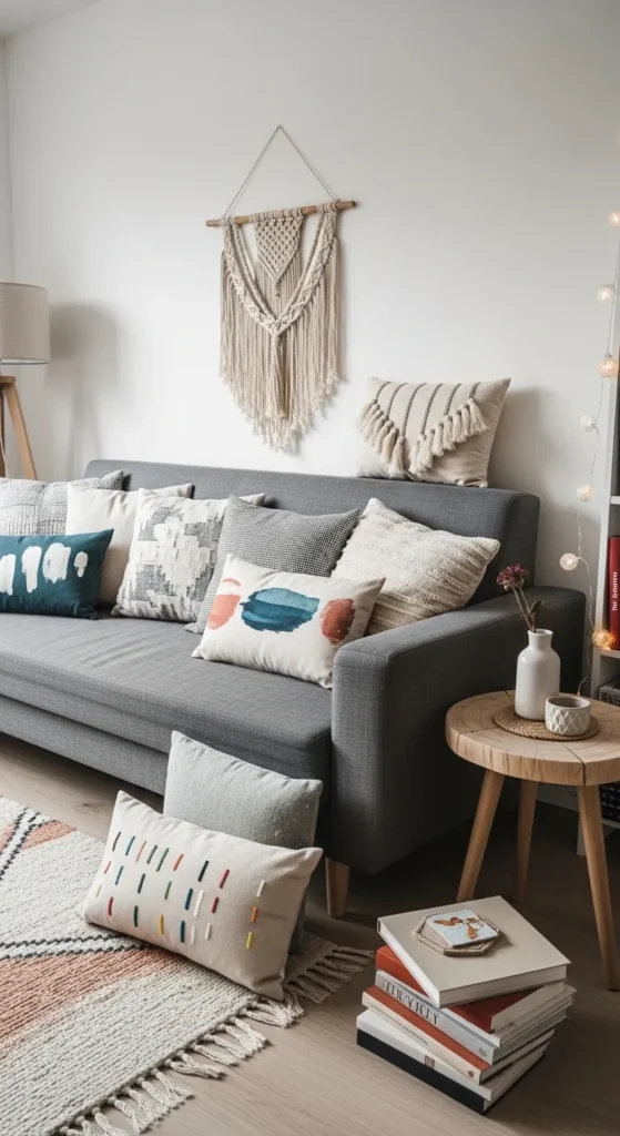 Budget-friendly grey couch living room ideas with DIY decor