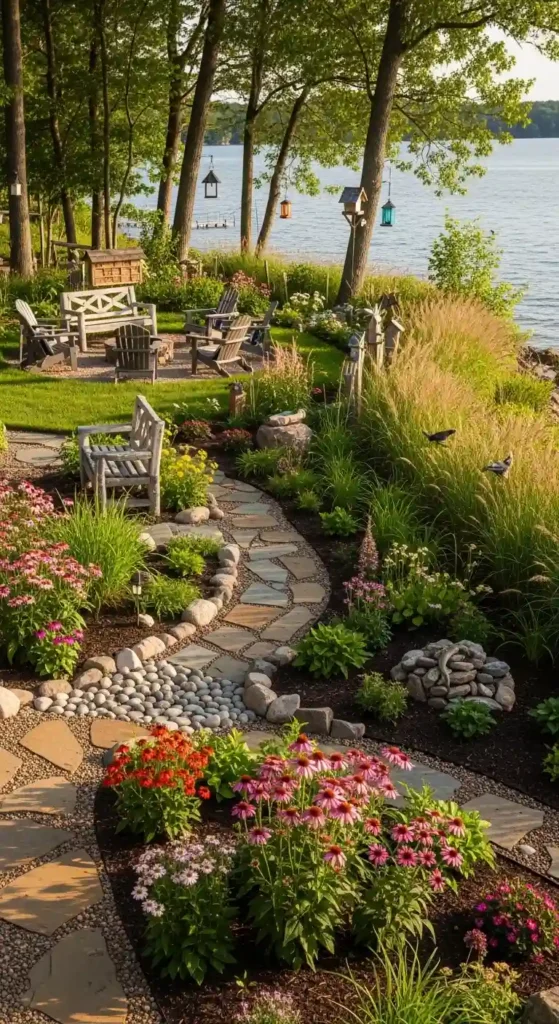 Lake house landscaping ideas with sustainable and eco-friendly design elements