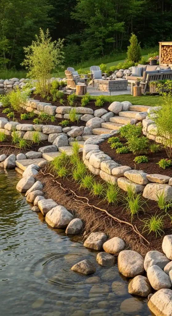 Lake house landscaping ideas showing erosion control and shoreline safety