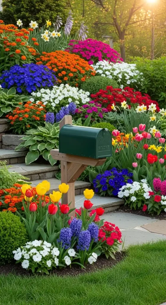 Landscaping around mailbox ideas with seasonal flower beds