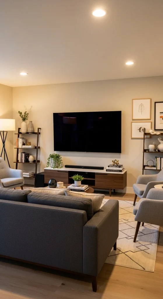 Living room arrangement ideas around a TV
