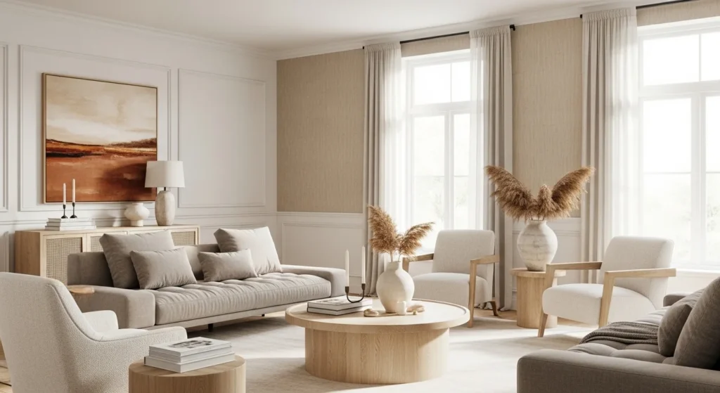 Living room wall ideas with modern decor, accent walls, and cozy textures