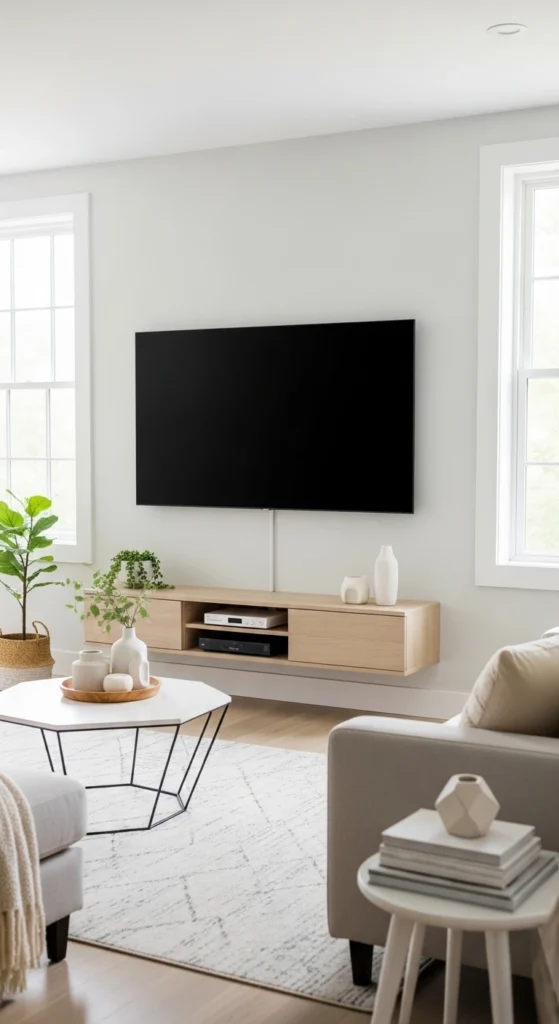 Practical cable management living room TV wall ideas