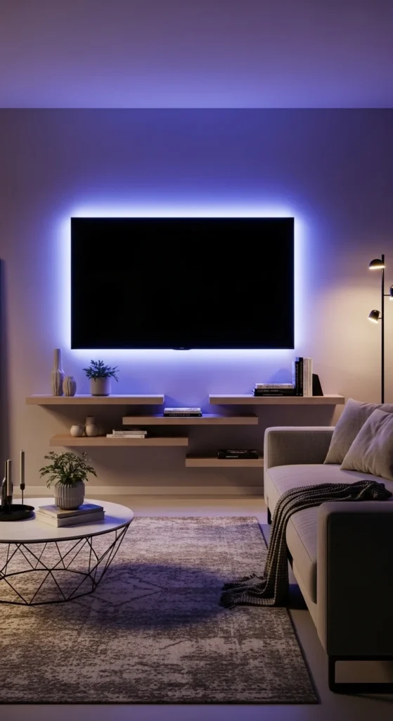 Living room TV wall ideas with LED and smart backlighting