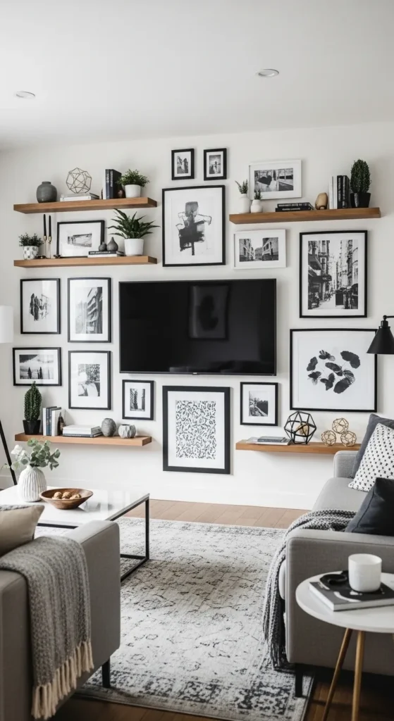 Gallery wall inspiration living room TV wall ideas