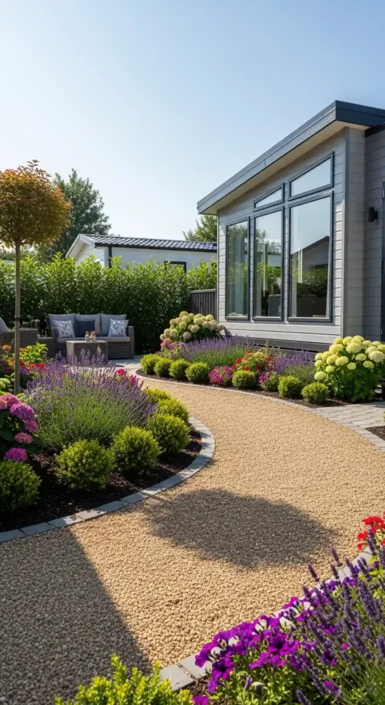 Mobile home landscaping ideas with walkways and garden paths