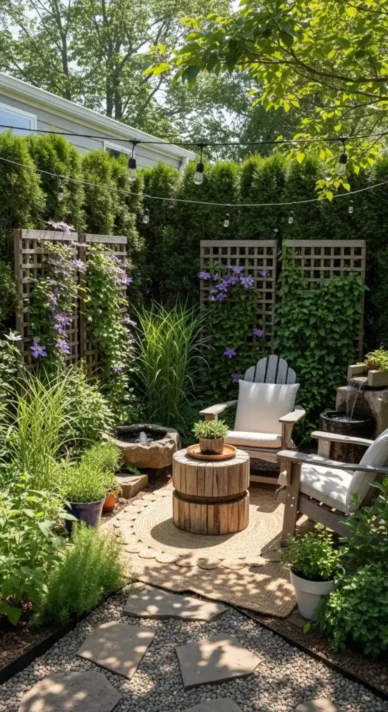 Privacy landscaping for mobile homes with hedges and lattices