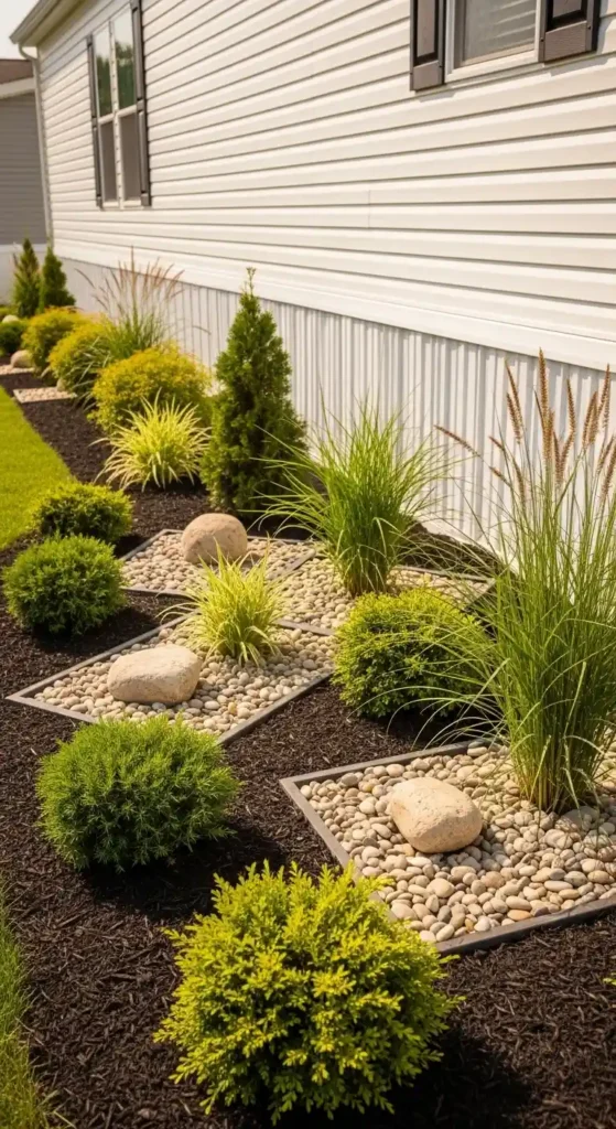 Mobile home landscaping ideas around skirting and foundation