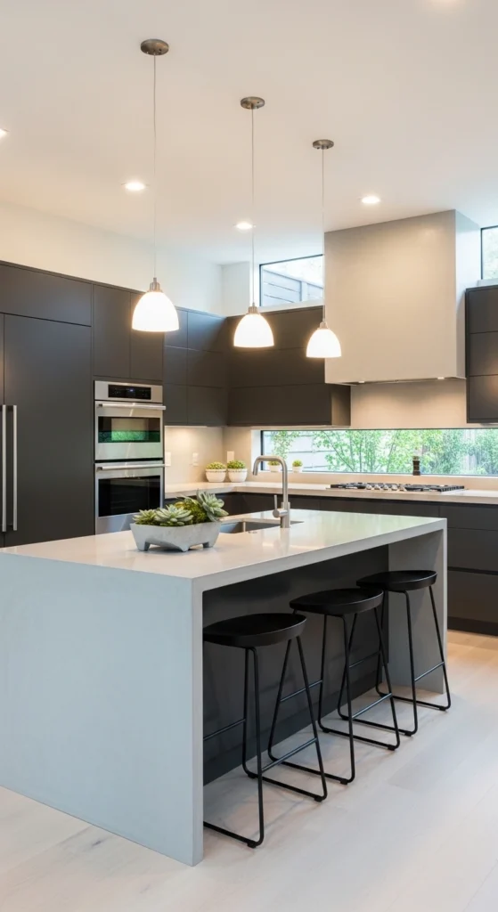 sleek materials with quartz and matte finishes