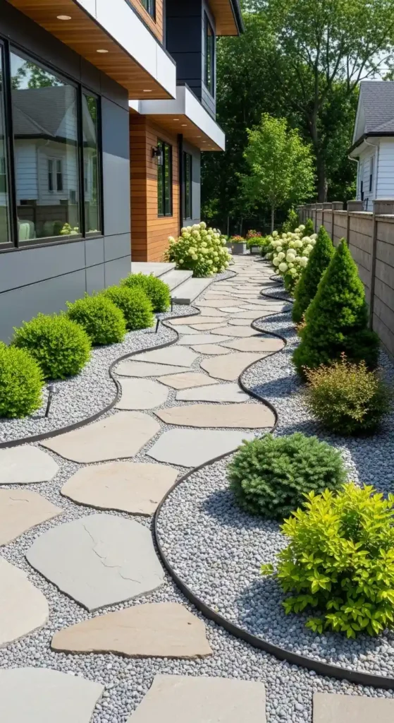 Creative side of house landscaping ideas with pathways and hardscape features