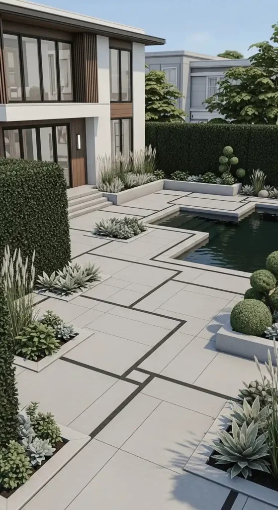 Sims 4 landscaping ideas modern minimalist backyard with pool and hedges
