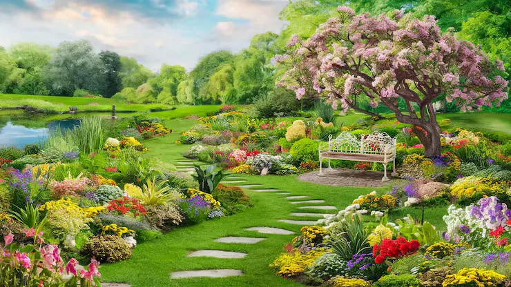 Sims 4 landscaping ideas backyard garden with flowers and cozy seating