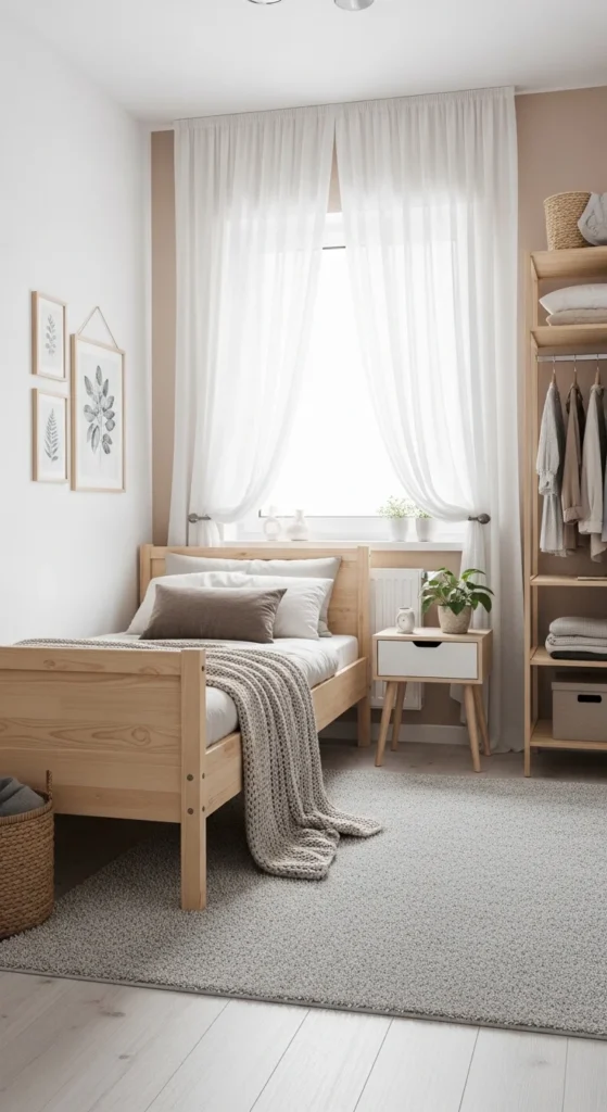 Small Bedroom Ideas using light colors to make a room feel bigger