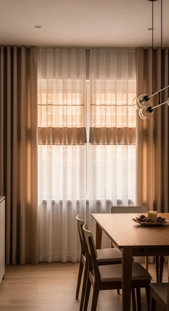 dining room curtain ideas layered sheer and blackout curtains modern home