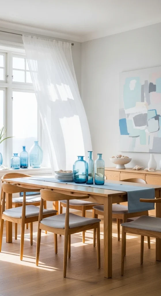 dining room curtain ideas coastal Scandinavian white airy curtains