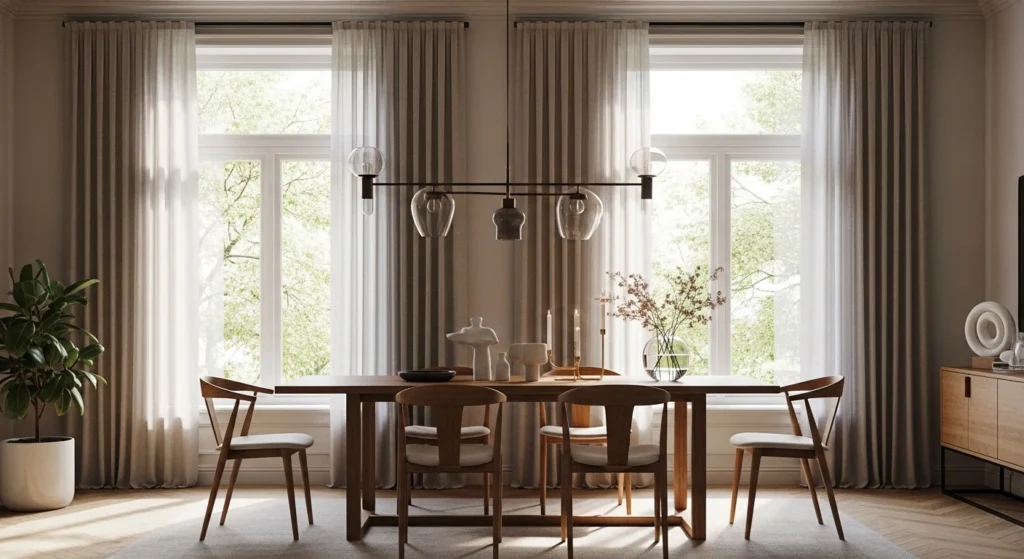 dining room curtain ideas modern luxury floor-to-ceiling elegant interior design