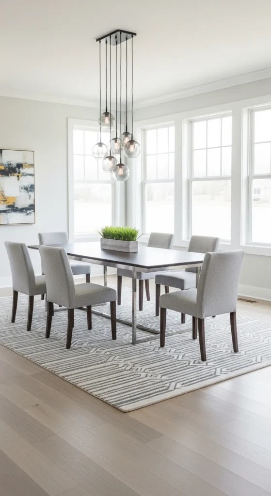 Modern dining room layout ideas with balanced furniture placement