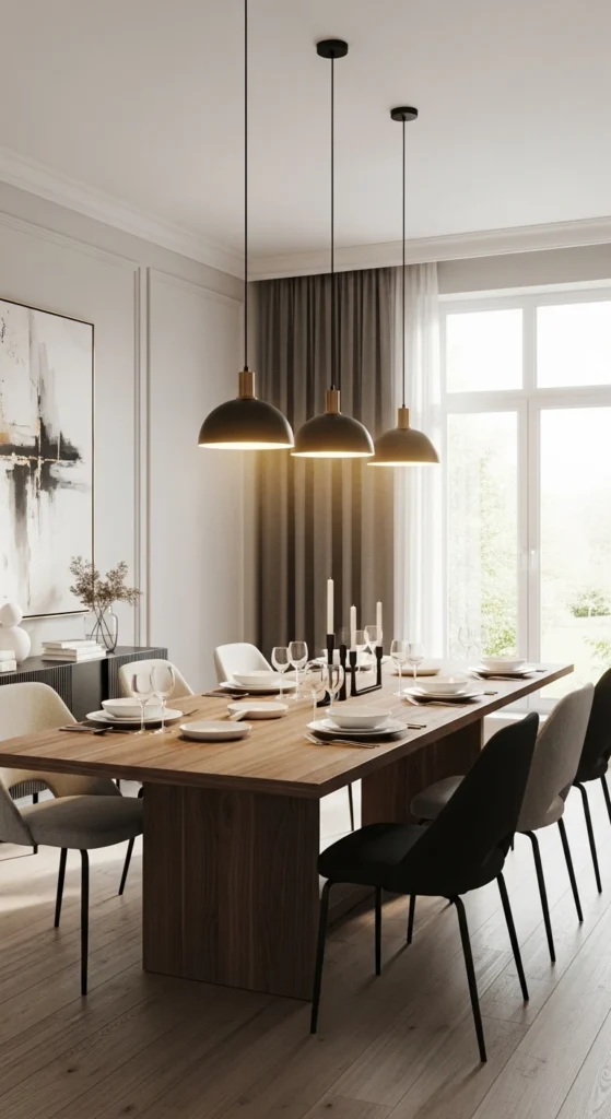 Dining room lighting ideas with pendant lights above dining table