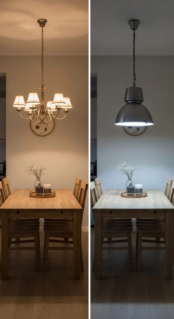Dining room lighting ideas over table showing common mistakes