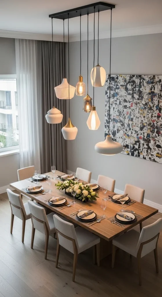 Dining room lighting ideas over table with modern pendant lights