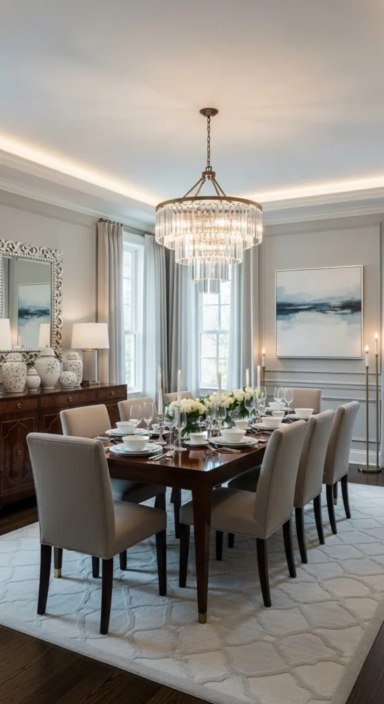 Dining room lighting ideas over table with elegant chandelier