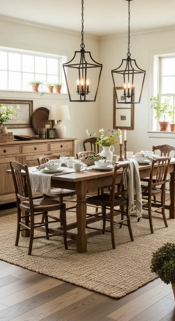 Dining room lighting ideas over table in farmhouse style