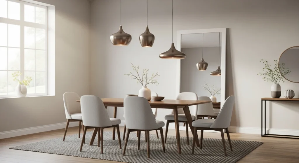 Dining room lighting ideas over table with modern pendant lights and warm ambiance