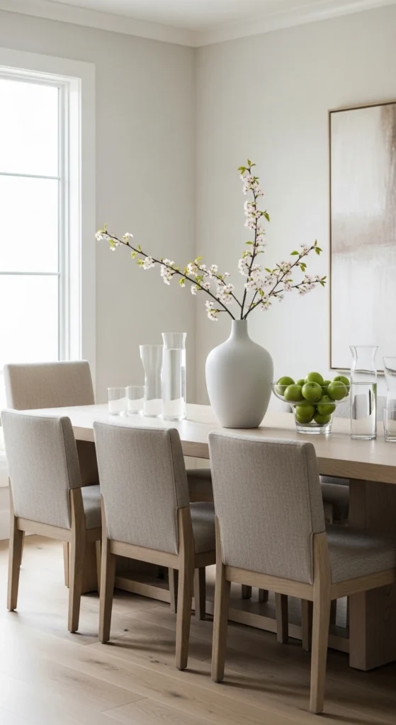 Dining room table decor ideas with modern minimalist centerpiece