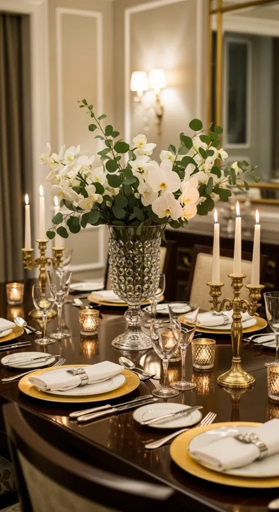 Dining room table decor ideas elegant centerpiece with candles and flowers