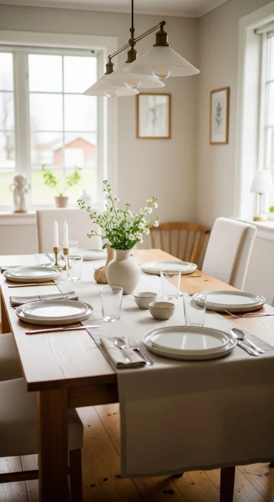 Dining room table dressing ideas with neutral everyday table styling