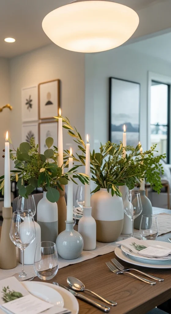 Dining room table dressing ideas with stylish centerpiece arrangement